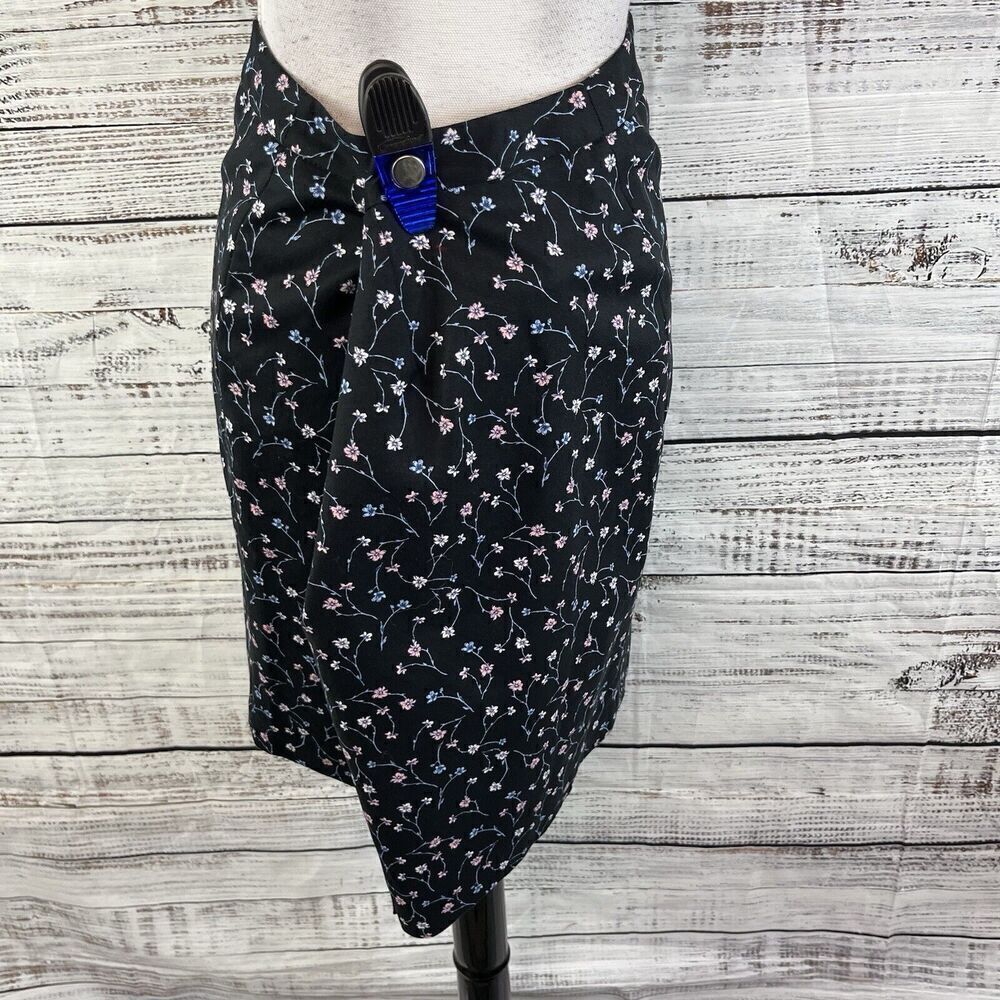 Liz Claiborne Skirt sz 18 Black Pink Blue Floral Straight Stretch Knee Church - Picture 7 of 8